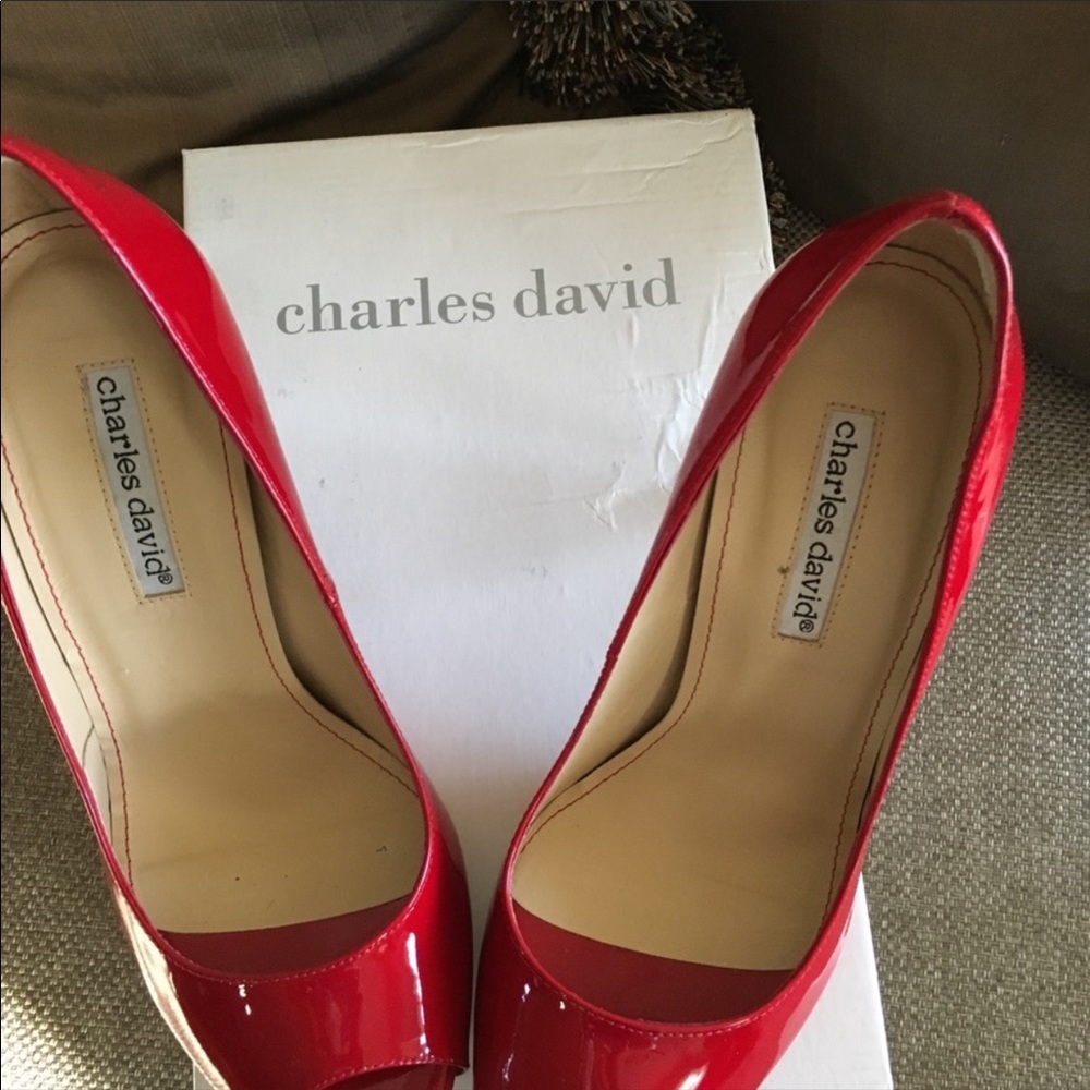 Charles David. Red open tow pumps